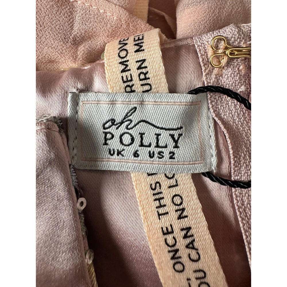 Oh Polly Blush Pink Floral Embroidered Sequin Corset Tiered Mini Dress US 2NWT - Picture 8 of 11